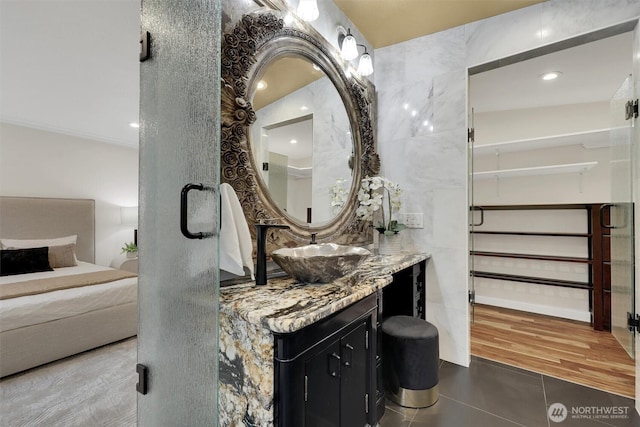 16121 Cedar Grove Rd SE, Issaquah, WA 98027 - full bath featuring vanity, tile patterned flooring, and recessed lighting