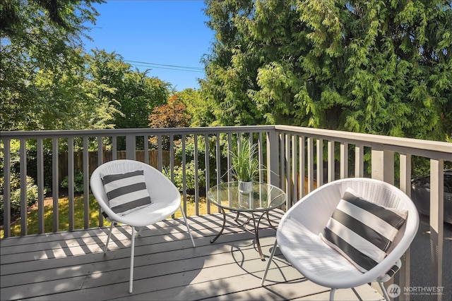6045 36th Ave SW, Seattle, WA 98126 - wooden terrace featuring outdoor dining area