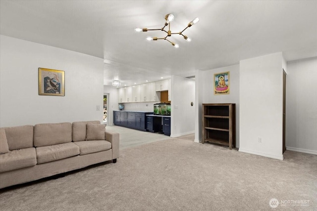 18020 SE 146th St, Renton, WA 98059 - living room with a chandelier, light carpet, and a bar