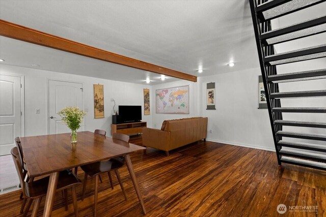 18020 SE 146th St, Renton, WA 98059 - dining area featuring wood finished floors and beamed ceiling