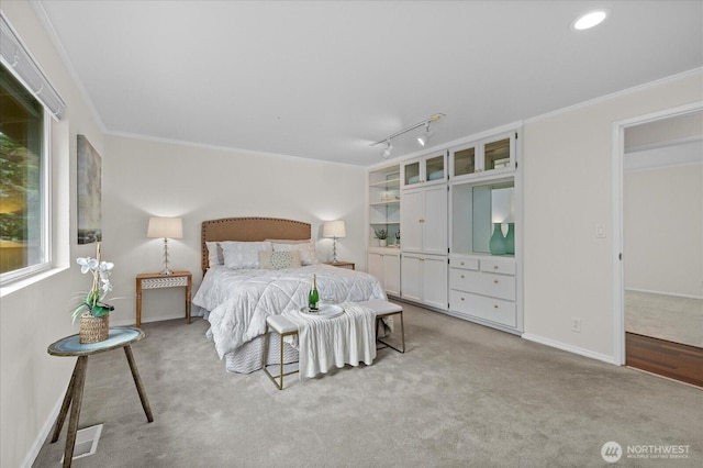 4505 144th Ave SE, Bellevue, WA 98006 - bedroom featuring light colored carpet and ornamental molding