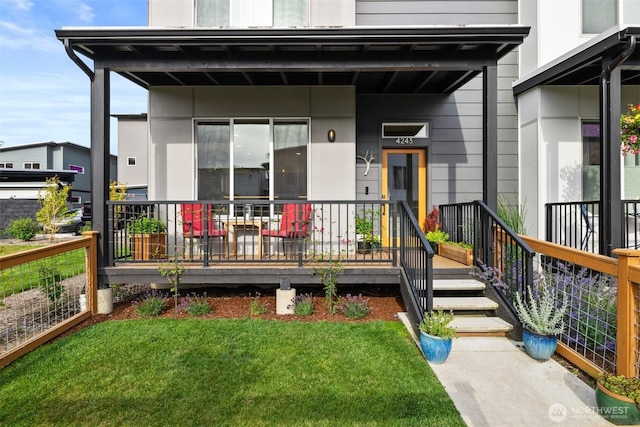 4243 Cameo Ln, Bellingham, WA 98226 - doorway to property with covered porch and a yard