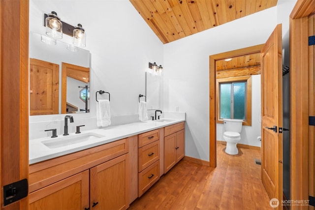 40 Driftwood Shrs, Henry Island, WA 98250 - full bath featuring double vanity, wood finished floors, and wooden ceiling