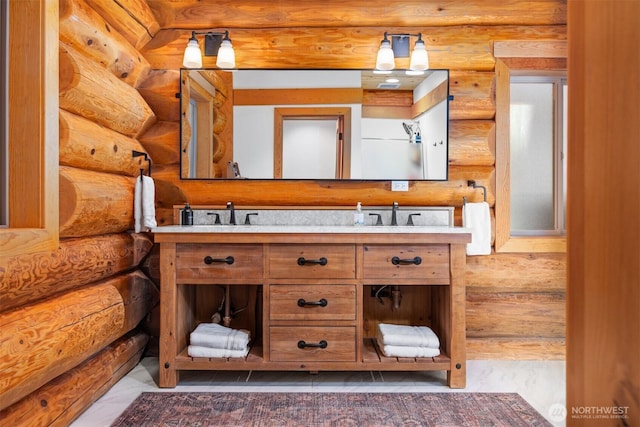 40 Driftwood Shrs, Henry Island, WA 98250 - full bathroom with double vanity and rustic walls