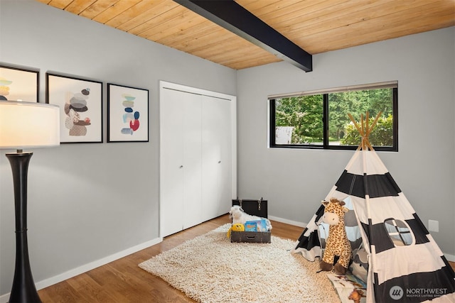 6602 35th St W, University Place, WA 98466 - playroom with a wooden ceiling with exposed beams and wood finished floors