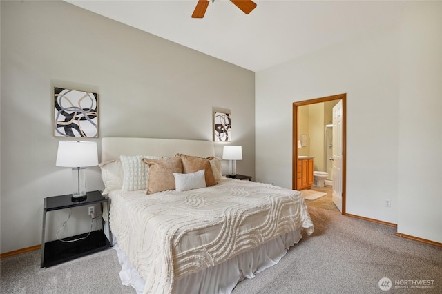 1855 Trossachs Blvd SE Unit 2002, Sammamish, WA 98075 - bedroom featuring light colored carpet, ensuite bathroom, and a ceiling fan