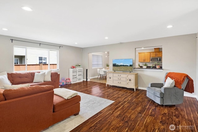 8419 Double Ditch Rd, Lynden, WA 98264 - living room featuring dark wood finished floors and recessed lighting