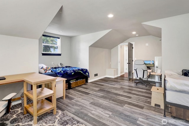 8419 Double Ditch Rd, Lynden, WA 98264 - bedroom featuring wood finished floors, recessed lighting, and lofted ceiling