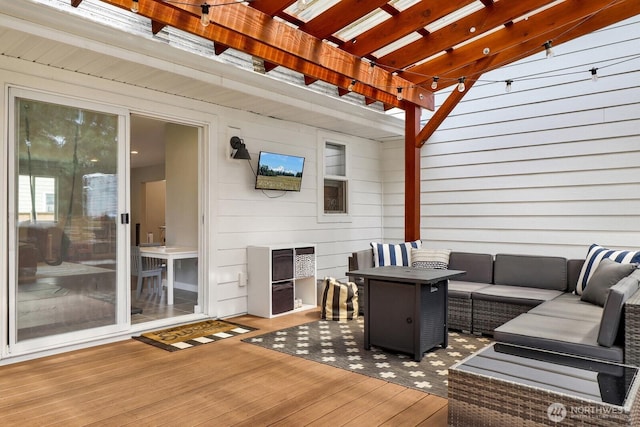 8419 Double Ditch Rd, Lynden, WA 98264 - wooden deck with an outdoor hangout area and a pergola