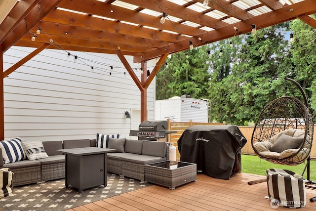 8419 Double Ditch Rd, Lynden, WA 98264 - deck featuring an outdoor living space, grilling area, and a pergola