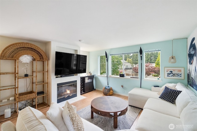 4714 Fairwood Blvd NE Unit 201, Tacoma, WA 98422 - living room with light wood-type flooring and a fireplace with flush hearth