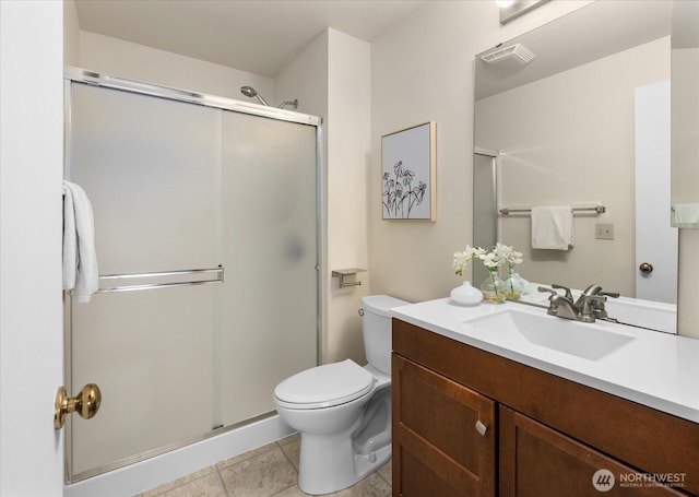3256 SW Avalon St Unit 304, Seattle, WA 98126 - bathroom featuring vanity, a stall shower, and tile patterned floors