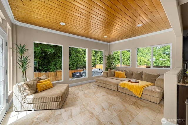 21230 SE 258th Pl, Maple Valley, WA 98038 - sunroom with wooden ceiling, ornamental molding, and marble finish floors