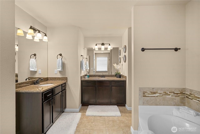 21230 SE 258th Pl, Maple Valley, WA 98038 - full bath featuring two vanities, a bath, and tile patterned floors