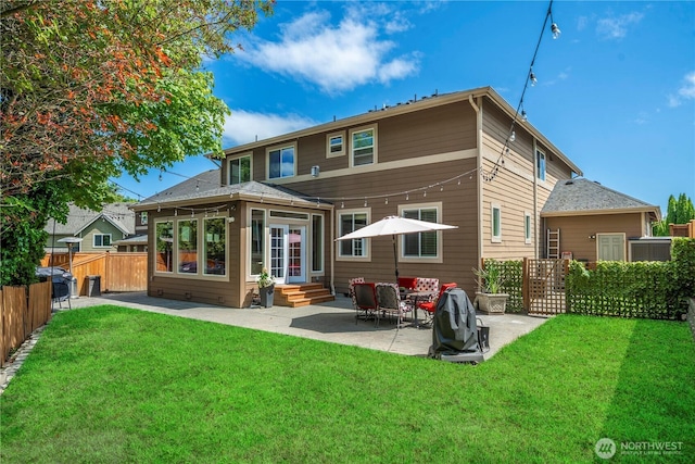 21230 SE 258th Pl, Maple Valley, WA 98038 - rear view of property with entry steps, a patio area, and a fenced backyard