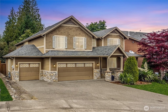 21230 SE 258th Pl, Maple Valley, WA 98038 - craftsman-style home featuring driveway, stone siding, and roof with shingles