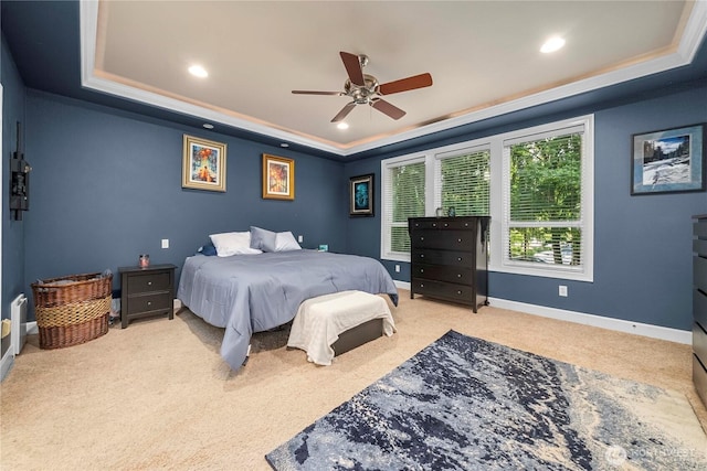 8003 113th Street Ct E, Puyallup, WA 98373 - bedroom with a raised ceiling, carpet floors, recessed lighting, and a ceiling fan