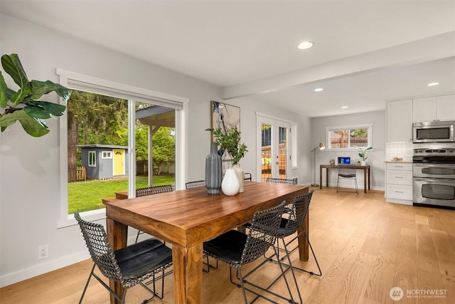 2441 NE 182nd St, Shoreline, WA 98155 - dining area with recessed lighting, light wood-style flooring, and french doors
