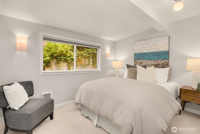 2441 NE 182nd St, Shoreline, WA 98155 - carpeted bedroom featuring baseboards and beamed ceiling