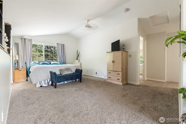 253 Kruger Rd Unit B, Onalaska, WA 98570 - carpeted bedroom featuring vaulted ceiling and attic access