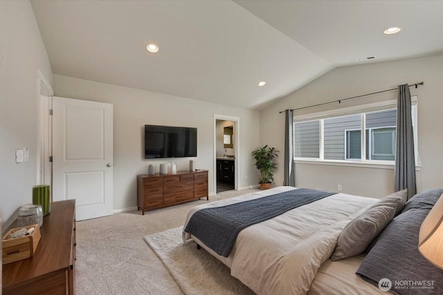 16311 5th Dr SE, Bothell, WA 98012 - bedroom featuring vaulted ceiling, light carpet, and recessed lighting