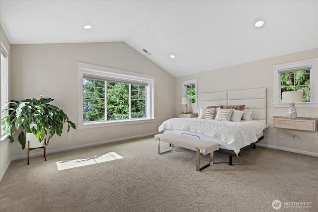 8132 NE 117th Pl, Kirkland, WA 98034 - bedroom featuring vaulted ceiling, carpet flooring, and recessed lighting
