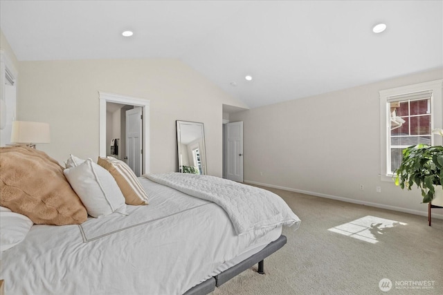 8132 NE 117th Pl, Kirkland, WA 98034 - carpeted bedroom featuring lofted ceiling and recessed lighting