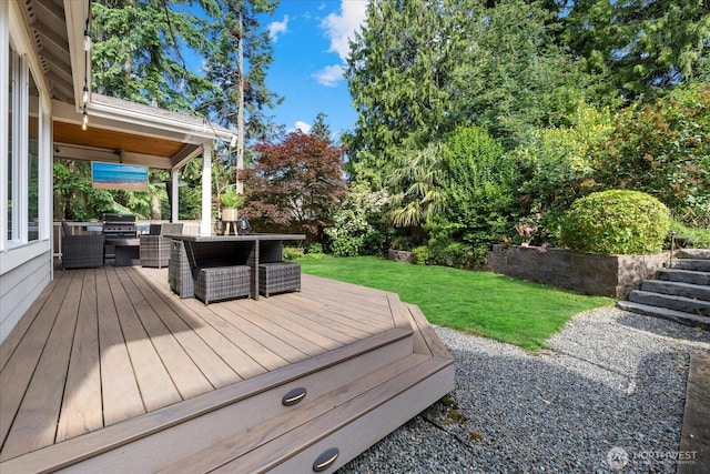8132 NE 117th Pl, Kirkland, WA 98034 - deck with a yard, outdoor dining area, and grilling area