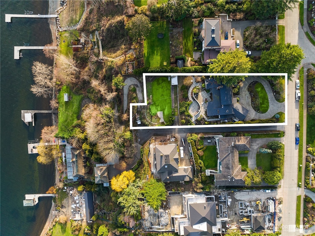 6405 NE Windermere Rd, Seattle, WA 98105 - aerial overview of property's location with property parcel outlined and a large body of water