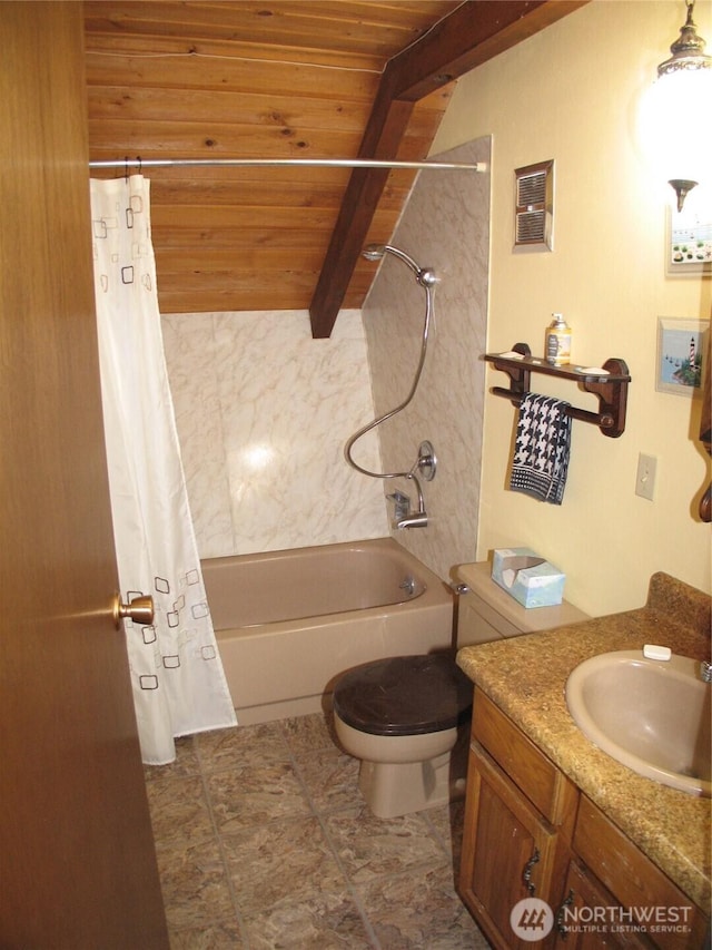 33610 J Pl, Ocean Park, WA 98640 - bathroom featuring shower / tub combo, vanity, and wood ceiling