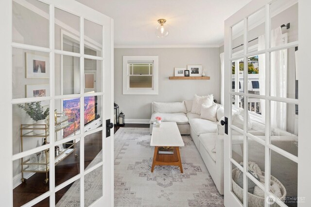 4106 SW Kenyon St, Seattle, WA 98136 - living area featuring french doors and ornamental molding