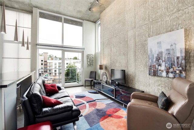 500 Mercer St Unit R325, Seattle, WA 98109 - living area with a towering ceiling and track lighting