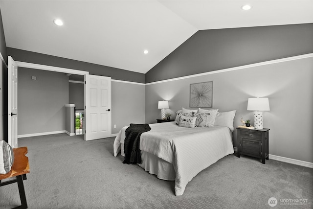 32216 Bruckners Way, Black Diamond, WA 98010 - bedroom featuring carpet floors, recessed lighting, and high vaulted ceiling