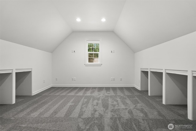 32216 Bruckners Way, Black Diamond, WA 98010 - additional living space featuring lofted ceiling, dark colored carpet, and recessed lighting
