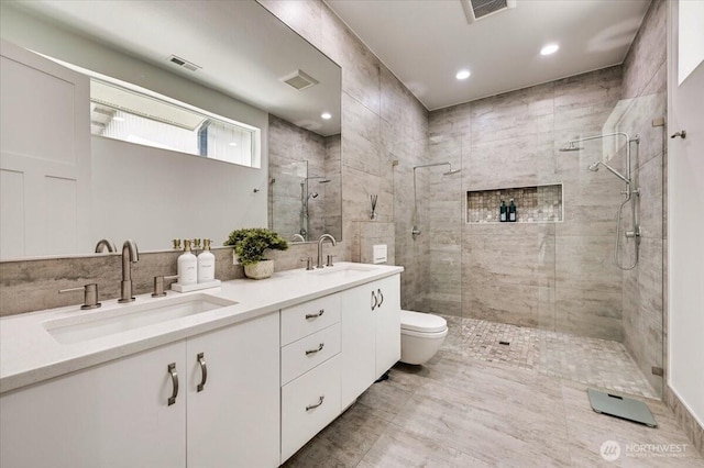 5109S 364th St, Auburn, WA 98001 - bathroom with tiled shower, double vanity, and recessed lighting