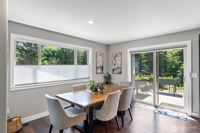 134 Robin Ln, Port Ludlow, WA 98365 - dining area with dark wood finished floors and recessed lighting