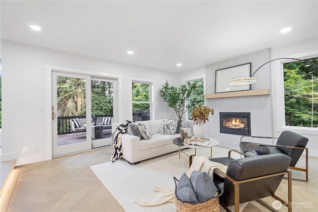 3696 169th Ave NE, Bellevue, WA 98008 - living room with plenty of natural light, recessed lighting, and a fireplace