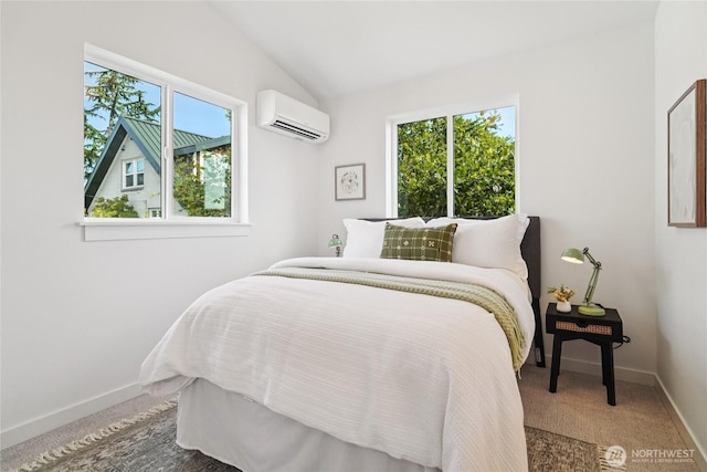 8227 Latona Ave NE, Seattle, WA 98115 - carpeted bedroom featuring a wall mounted AC, multiple windows, and lofted ceiling