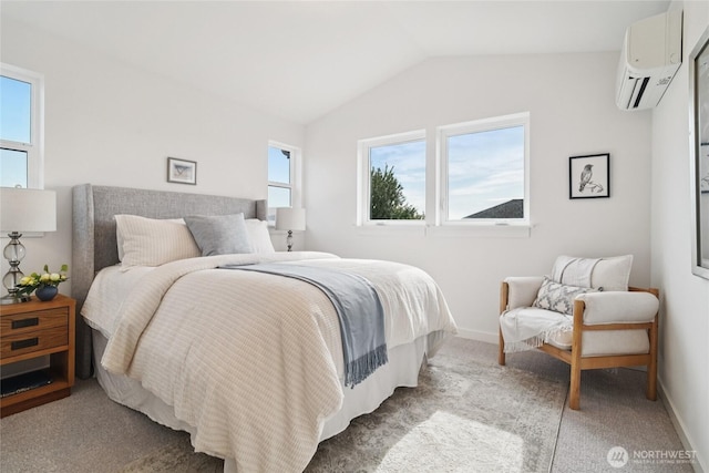 8227 Latona Ave NE, Seattle, WA 98115 - bedroom with an AC wall unit, light carpet, and lofted ceiling