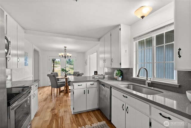 11810 County Line Rd E, Edgewood, WA 98372 - kitchen featuring appliances with stainless steel finishes, a chandelier, and white cabinetry