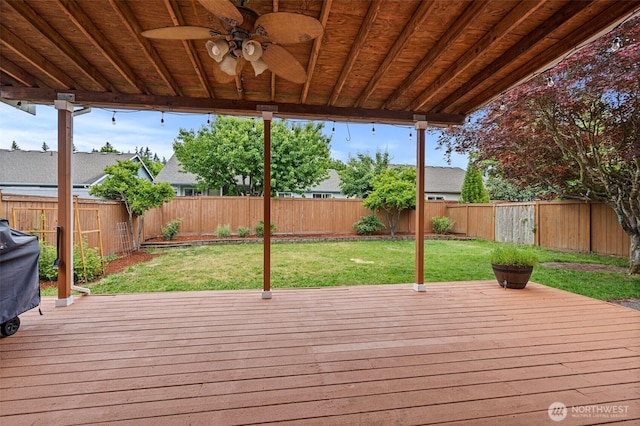5411 Komachin Loop SE, Lacey, WA 98513 - wooden deck with a fenced backyard and ceiling fan