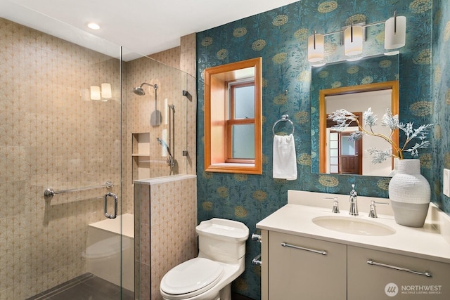 12238 9th Ave NW, Seattle, WA 98177 - bathroom featuring vanity, a shower stall, and tile patterned flooring