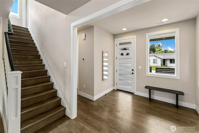 10702 39th Ave NE, Seattle, WA 98125 - entrance foyer with dark wood-style floors, stairs, and recessed lighting