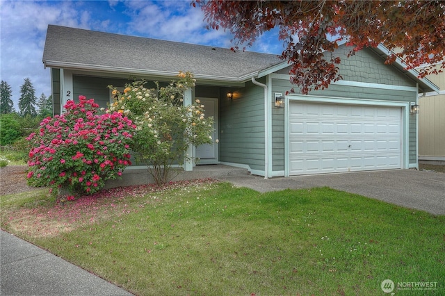 20614 6th Avenue Ct E, Spanaway, WA 98387 - ranch-style home featuring a front lawn, a garage, driveway, and a shingled roof