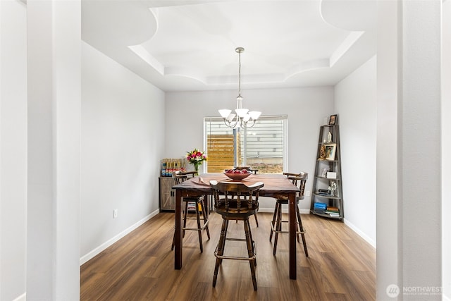 815 6th Ave SW, Olympia, WA 98512 - dining space with a raised ceiling, a chandelier, and wood finished floors