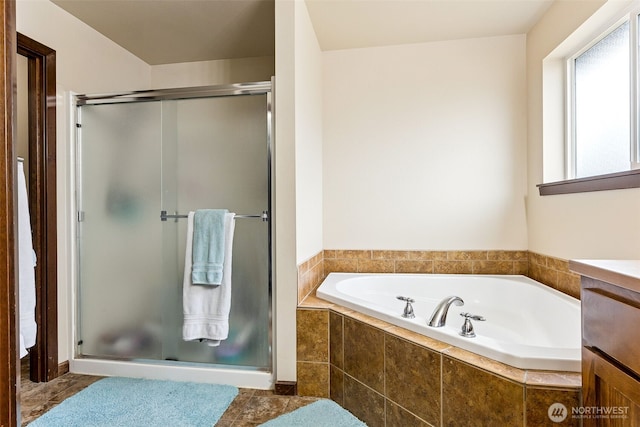 815 6th Ave SW, Olympia, WA 98512 - full bathroom with a stall shower, a bath, and vanity