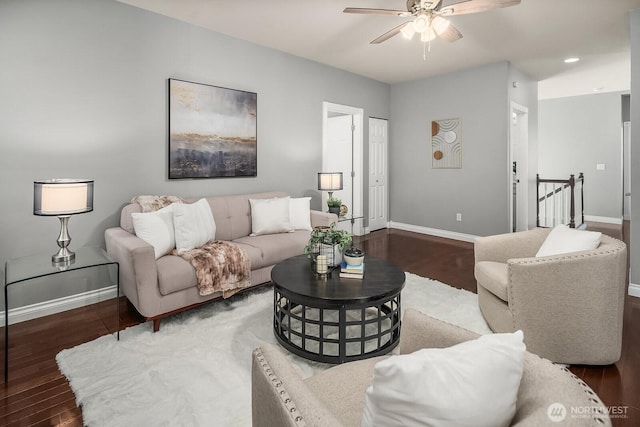 10113 SE 220th Pl, Kent, WA 98031 - living room with wood finished floors, ceiling fan, and recessed lighting