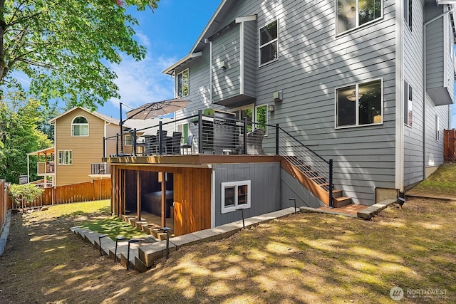 10113 SE 220th Pl, Kent, WA 98031 - back of property with a wooden deck and stairway