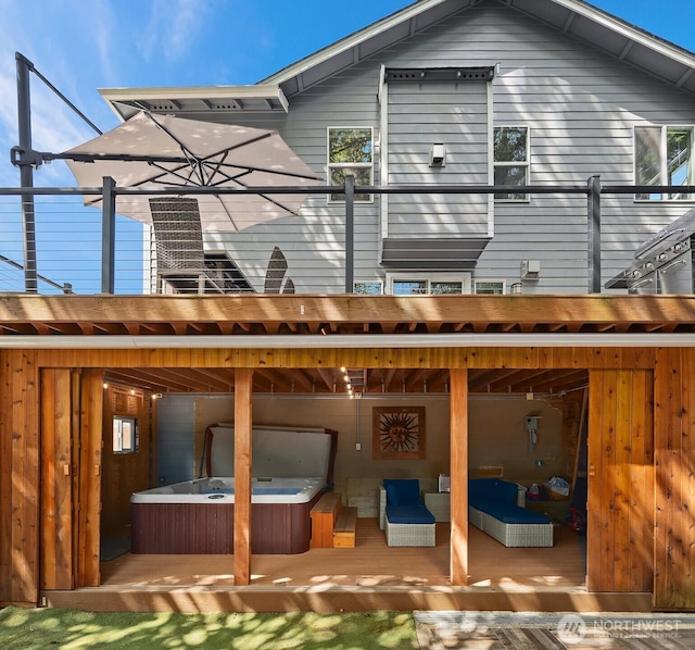 10113 SE 220th Pl, Kent, WA 98031 - back of property with a hot tub and a wooden deck