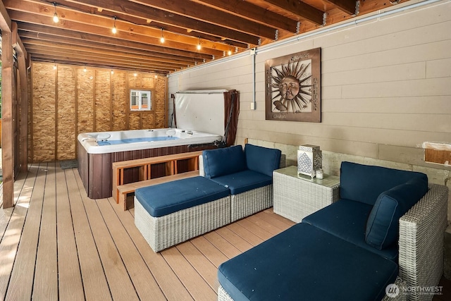 10113 SE 220th Pl, Kent, WA 98031 - wooden terrace with a hot tub and outdoor lounge area